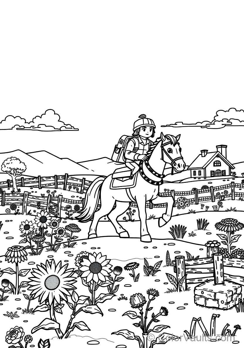 Voxel Adventurer Riding a Saddled Pixel Horse Across a (Scene 6)