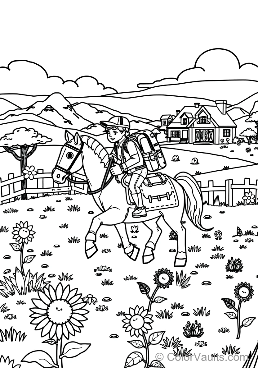 Voxel Adventurer Riding a Saddled Pixel Horse Across a (Scene 8)