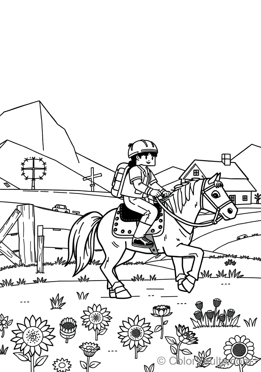 Voxel Adventurer Riding a Saddled Pixel Horse Across a (Scene 12)