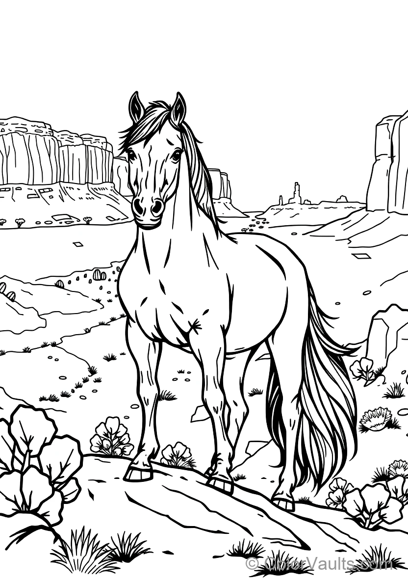 Wild Mustang Horse Standing Proud on a Rocky Desert (Scene 2)