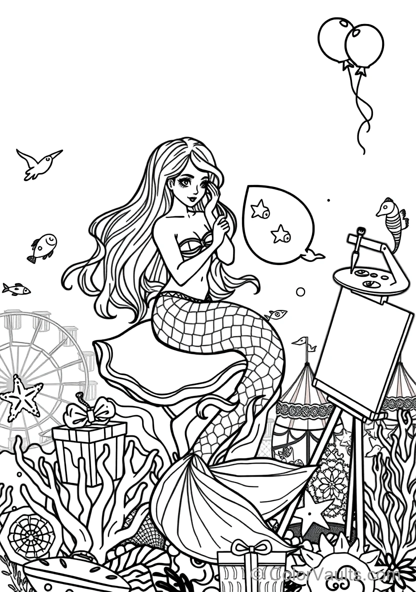Graceful Mermaid with Long Flowing Hair Sitting (Scene 2)