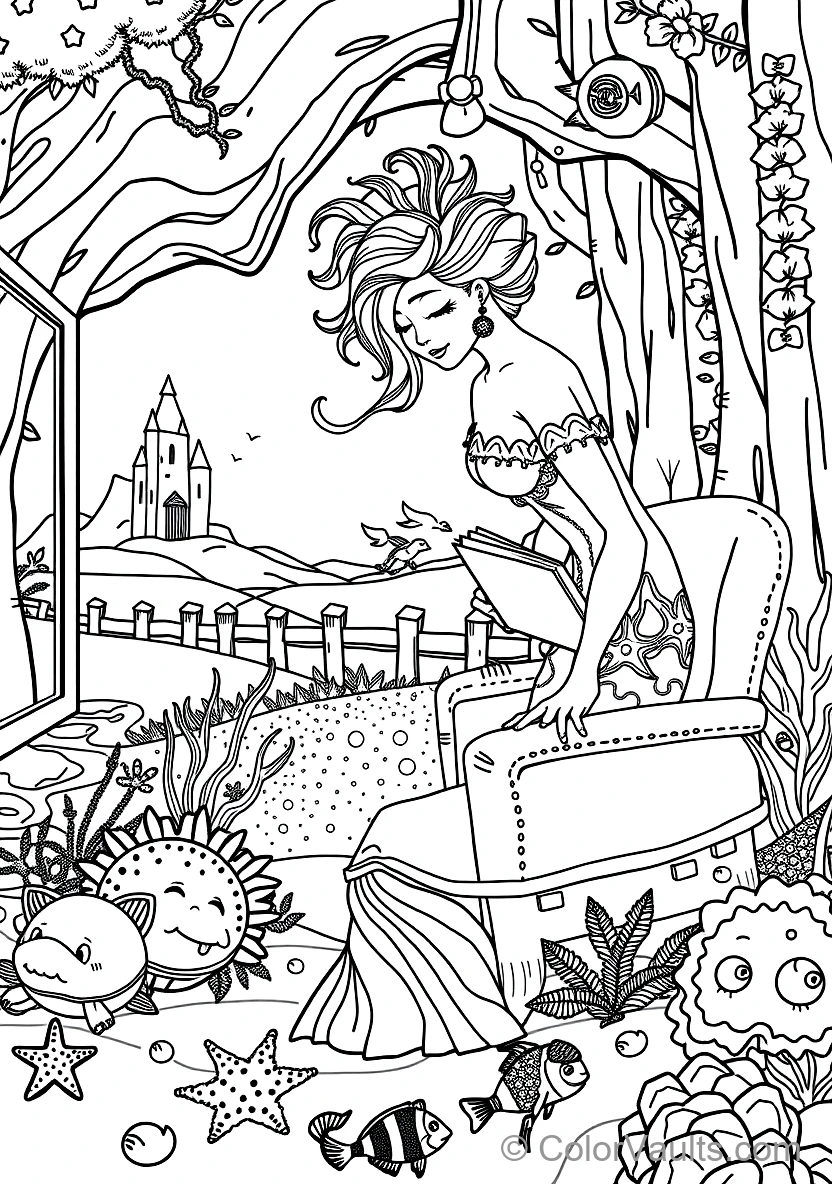 Graceful Mermaid with Long Flowing Hair Sitting (Scene 3)