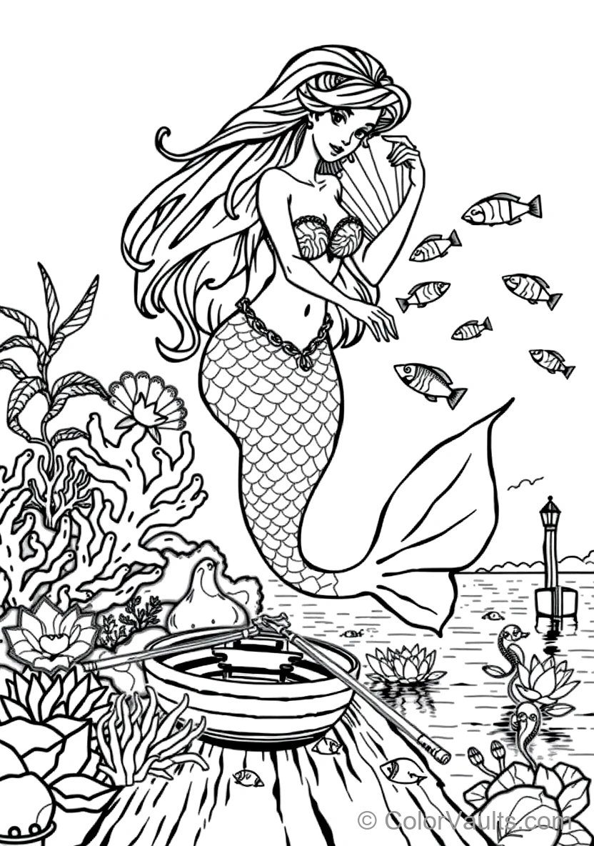 Graceful Mermaid with Long Flowing Hair Sitting (Scene 4)