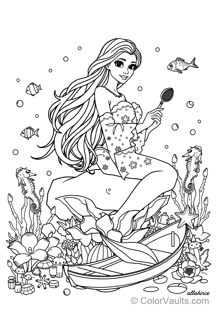 Graceful Mermaid with Long Flowing Hair Sitting (Scene 6)