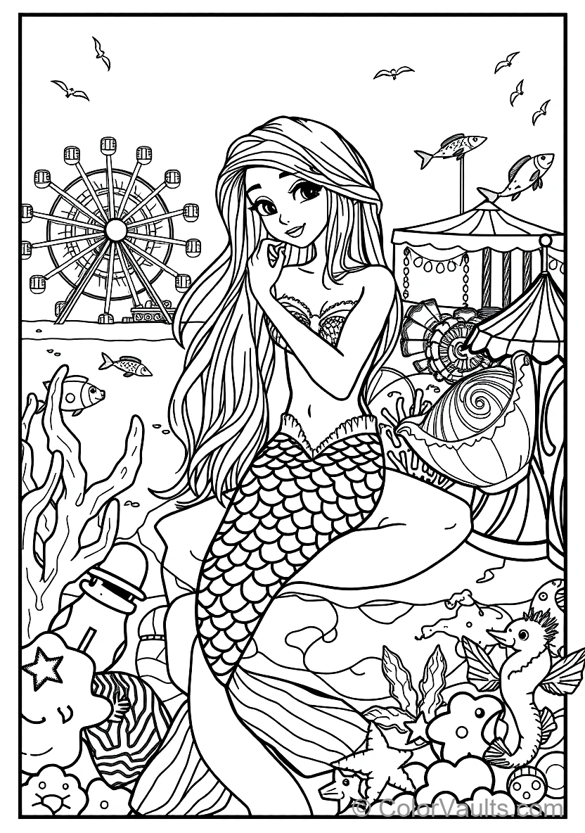 Graceful Mermaid with Long Flowing Hair Sitting (Scene 11)