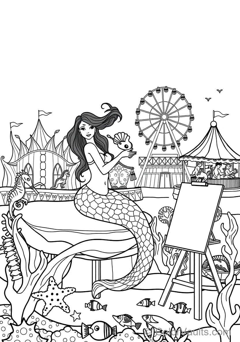 Graceful Mermaid with Long Flowing Hair Sitting (Scene 17)