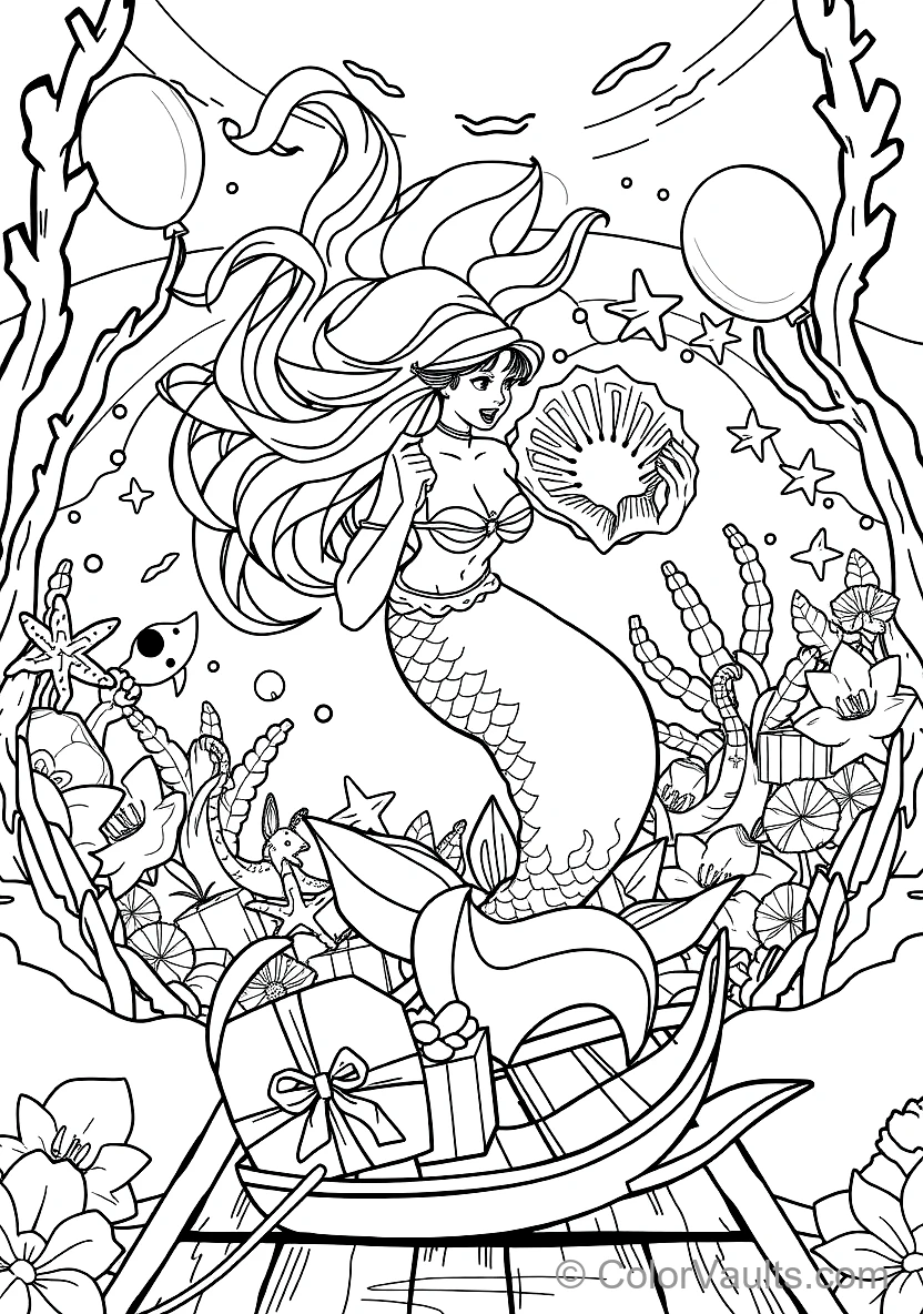 Graceful Mermaid with Long Flowing Hair Sitting (Scene 22)