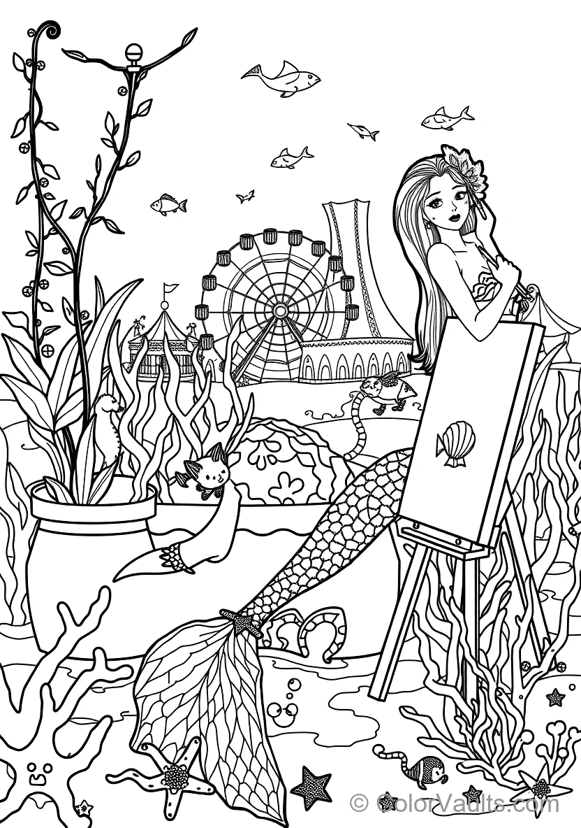 Graceful Mermaid with Long Flowing Hair Sitting (Scene 24)