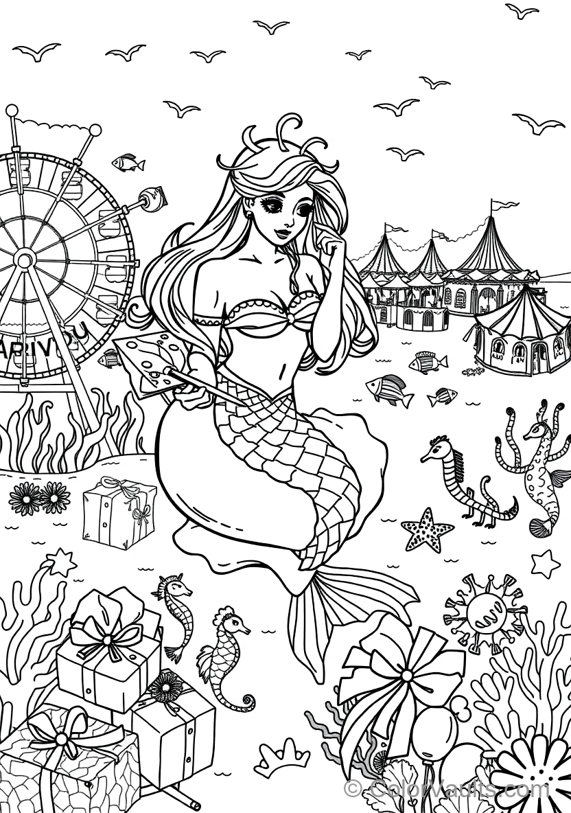Graceful Mermaid with Long Flowing Hair Sitting (Scene 27)