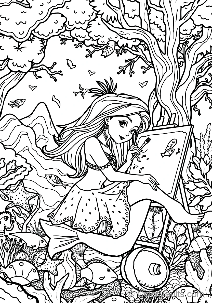 Graceful Mermaid with Long Flowing Hair Sitting (Scene 30)