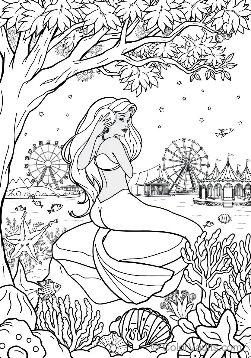 Graceful Mermaid with Long Flowing Hair Sitting (Scene 37)