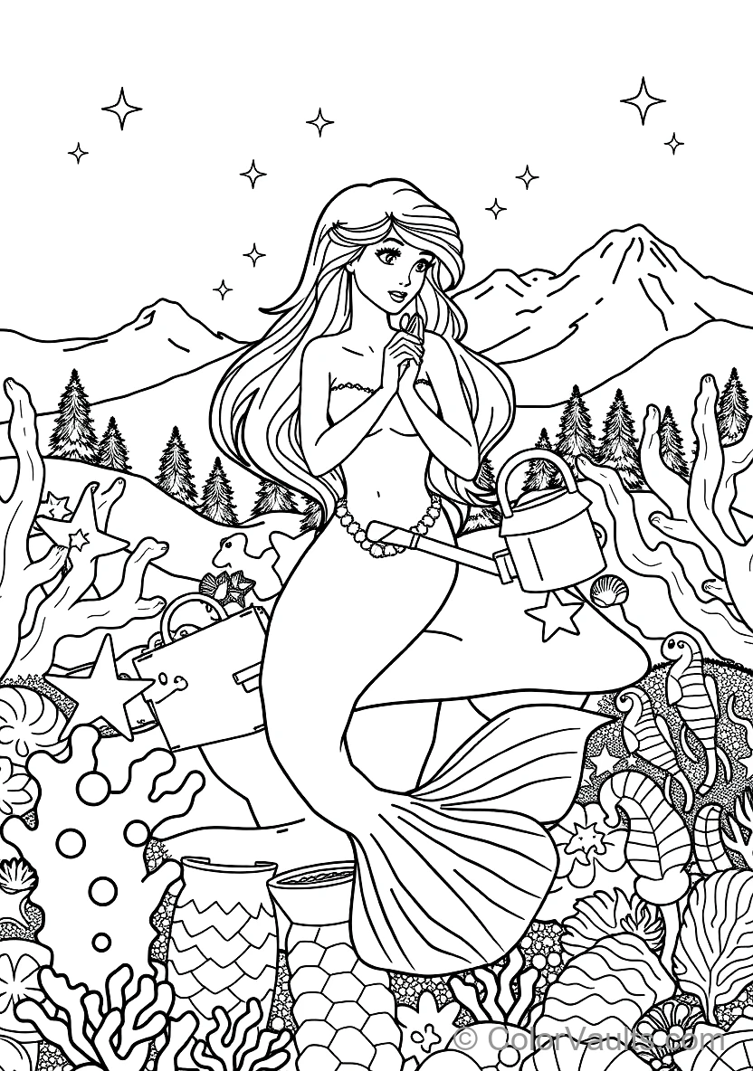 Graceful Mermaid with Long Flowing Hair Sitting (Scene 40)