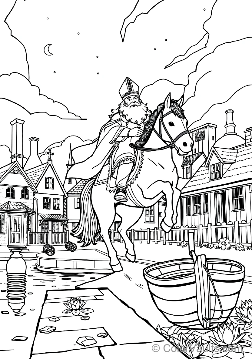 Sinterklaas on His White Horse Amerigo Riding Across