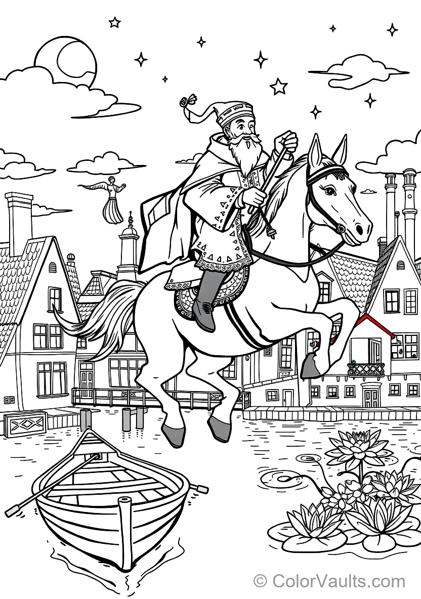 Sinterklaas on His White Horse Amerigo Riding Across (Scene 7)