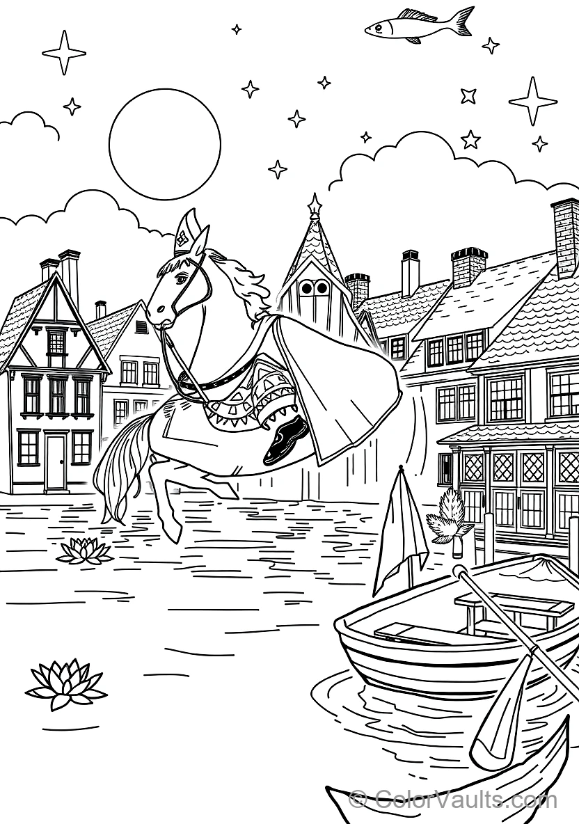 Sinterklaas on His White Horse Amerigo Riding Across (Scene 10)