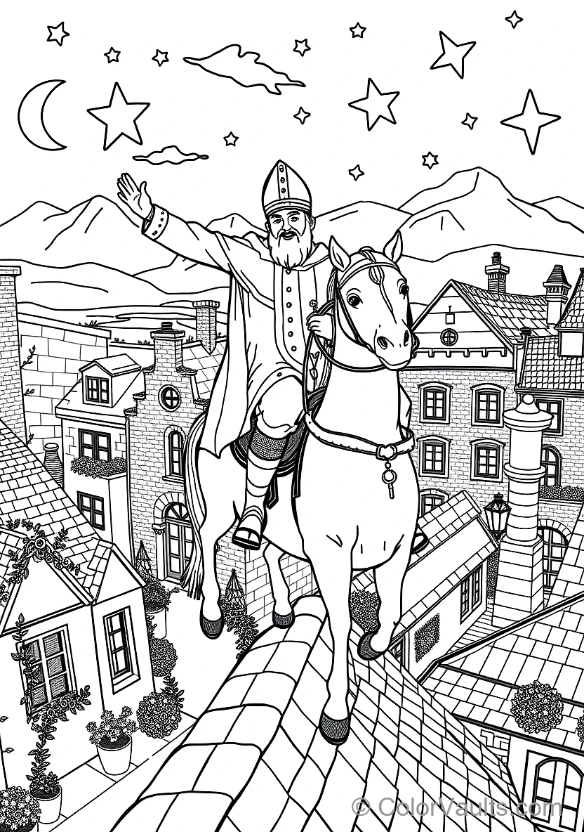 Sinterklaas on His White Horse Amerigo Riding Across (Scene 16)