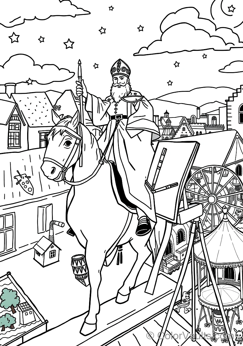 Sinterklaas on His White Horse Amerigo Riding Across (Scene 20)