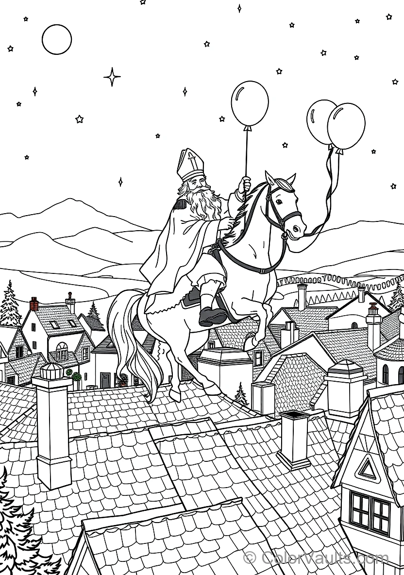 Sinterklaas on His White Horse Amerigo Riding Across (Scene 23)