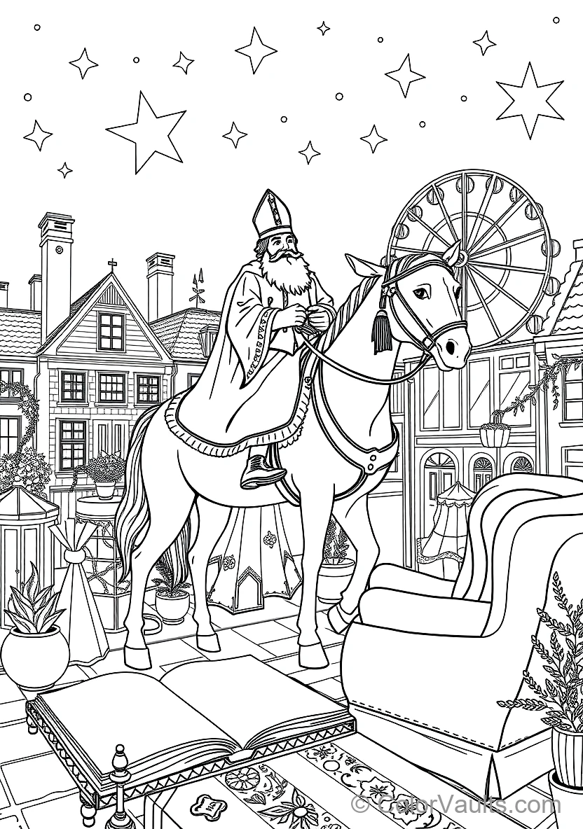 Sinterklaas on His White Horse Amerigo Riding Across (Scene 25)