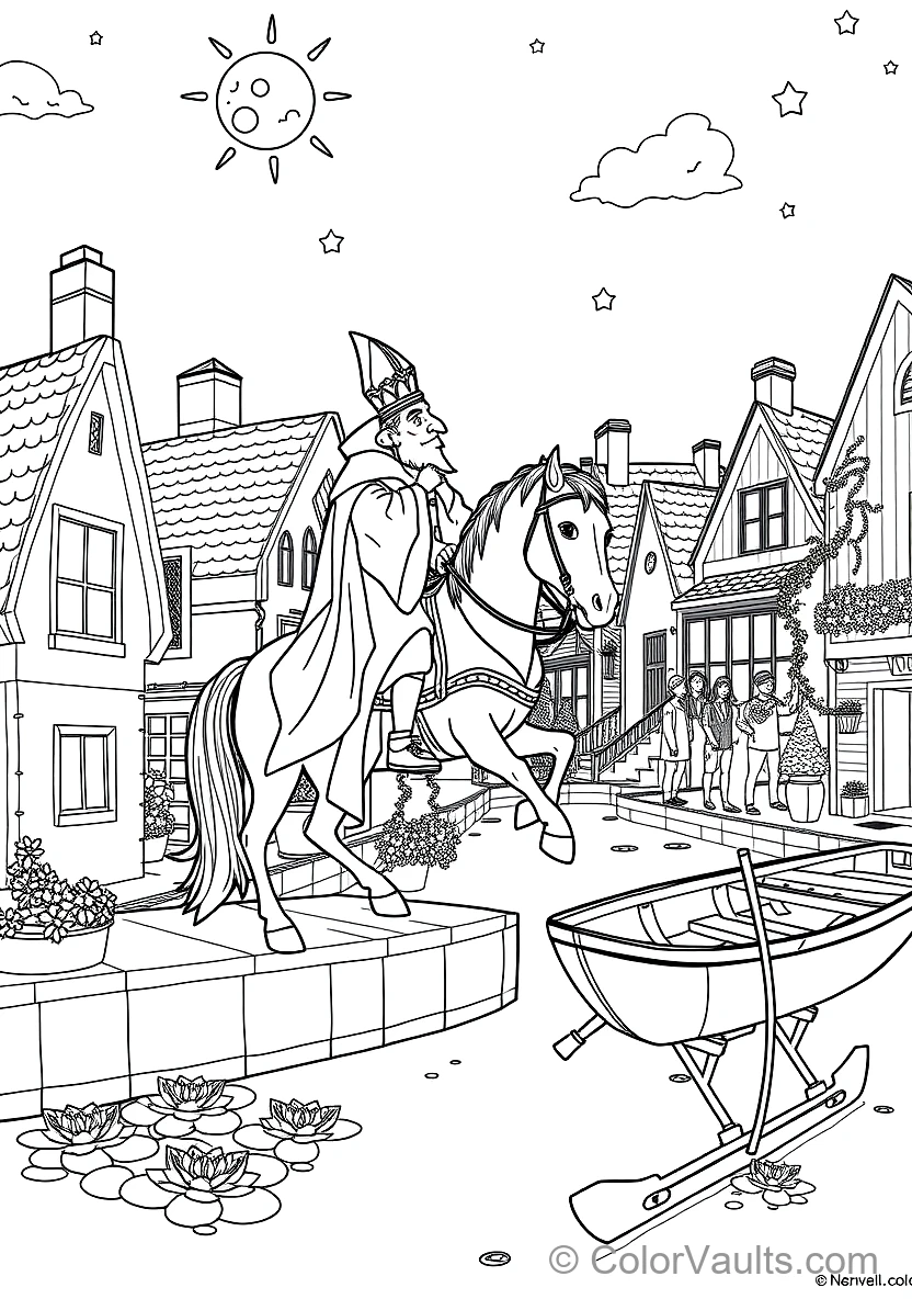 Sinterklaas on His White Horse Amerigo Riding Across (Scene 29)
