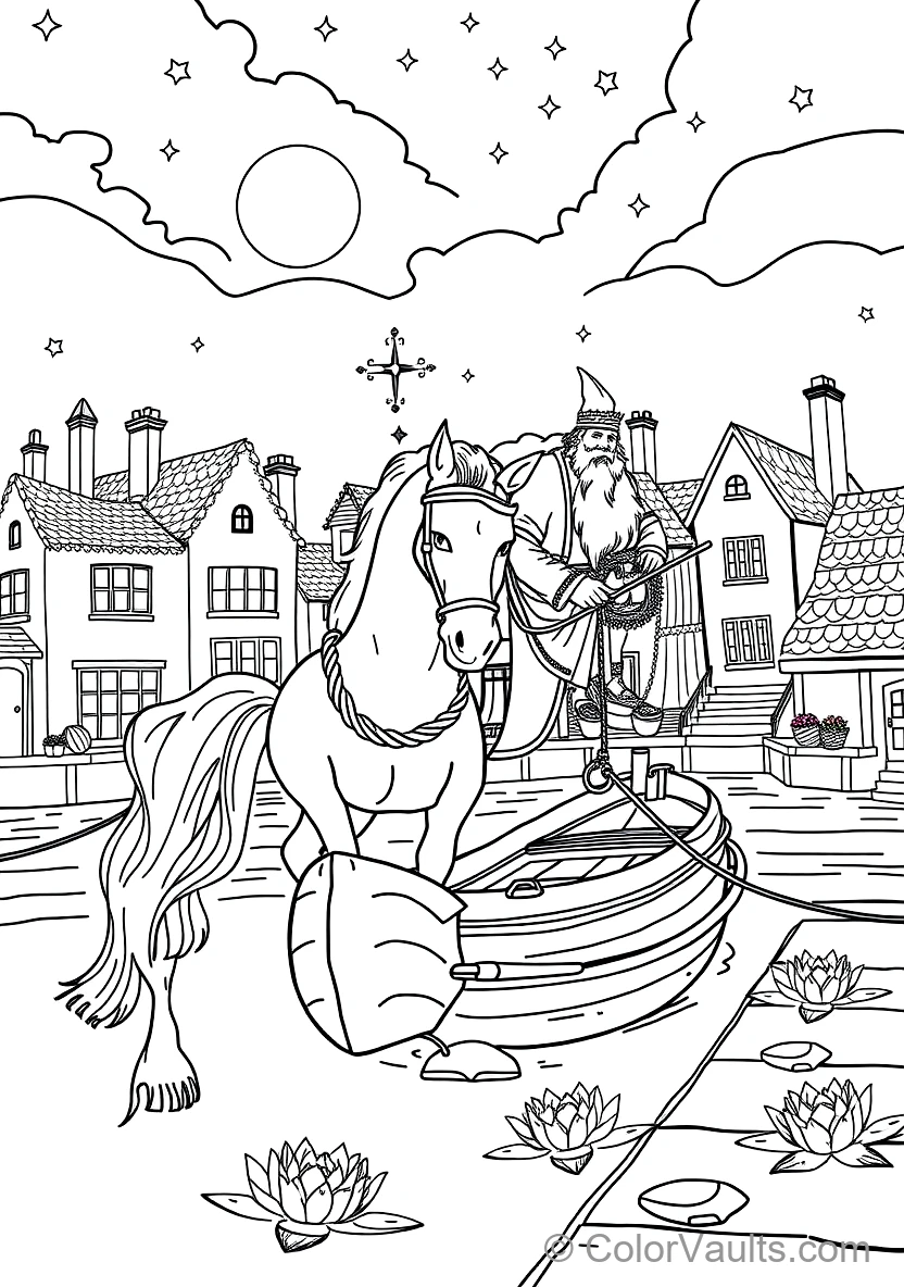 Sinterklaas on His White Horse Amerigo Riding Across (Scene 32)