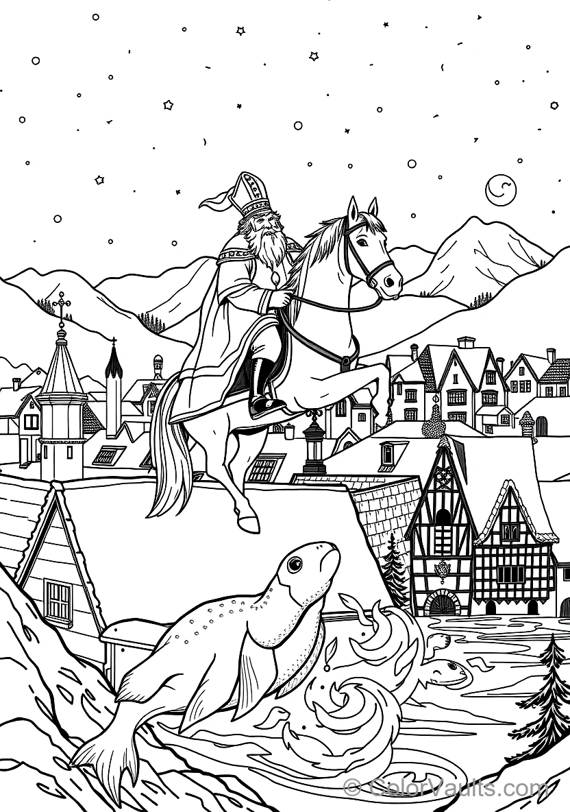 Sinterklaas on His White Horse Amerigo Riding Across (Scene 33)