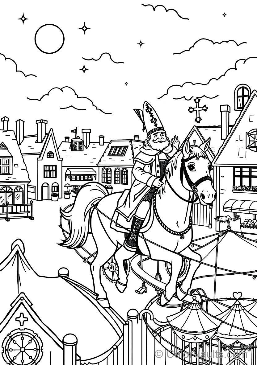 Sinterklaas on His White Horse Amerigo Riding Across (Scene 34)