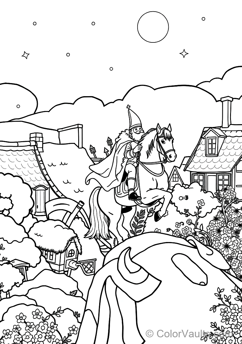 Sinterklaas on His White Horse Amerigo Riding Across (Scene 35)