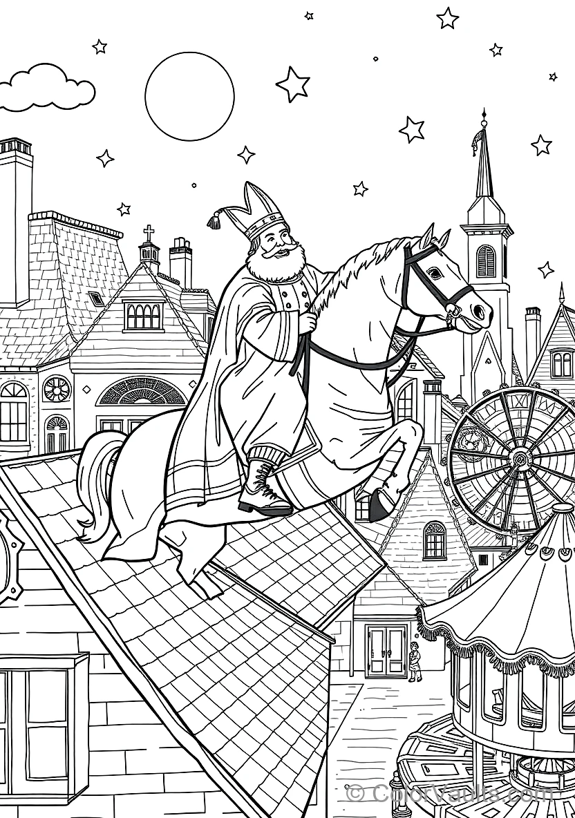 Sinterklaas on His White Horse Amerigo Riding Across (Scene 36)