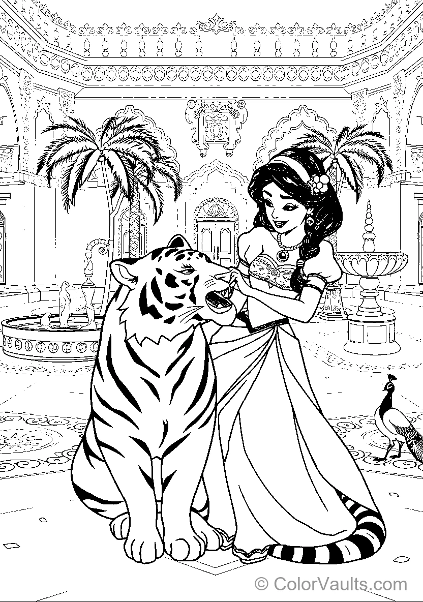 A Woman Interacts With A Tiger In An Ornate Setting
