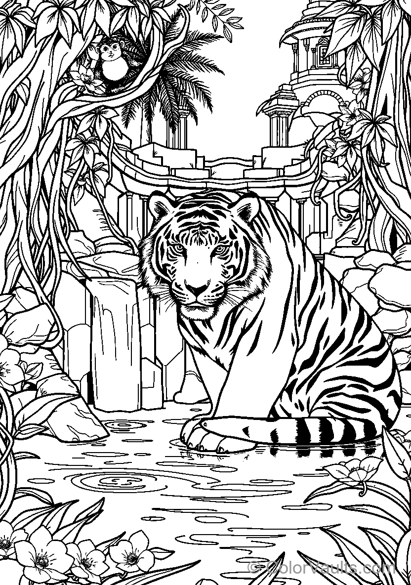 Jungle Temple With Tiger