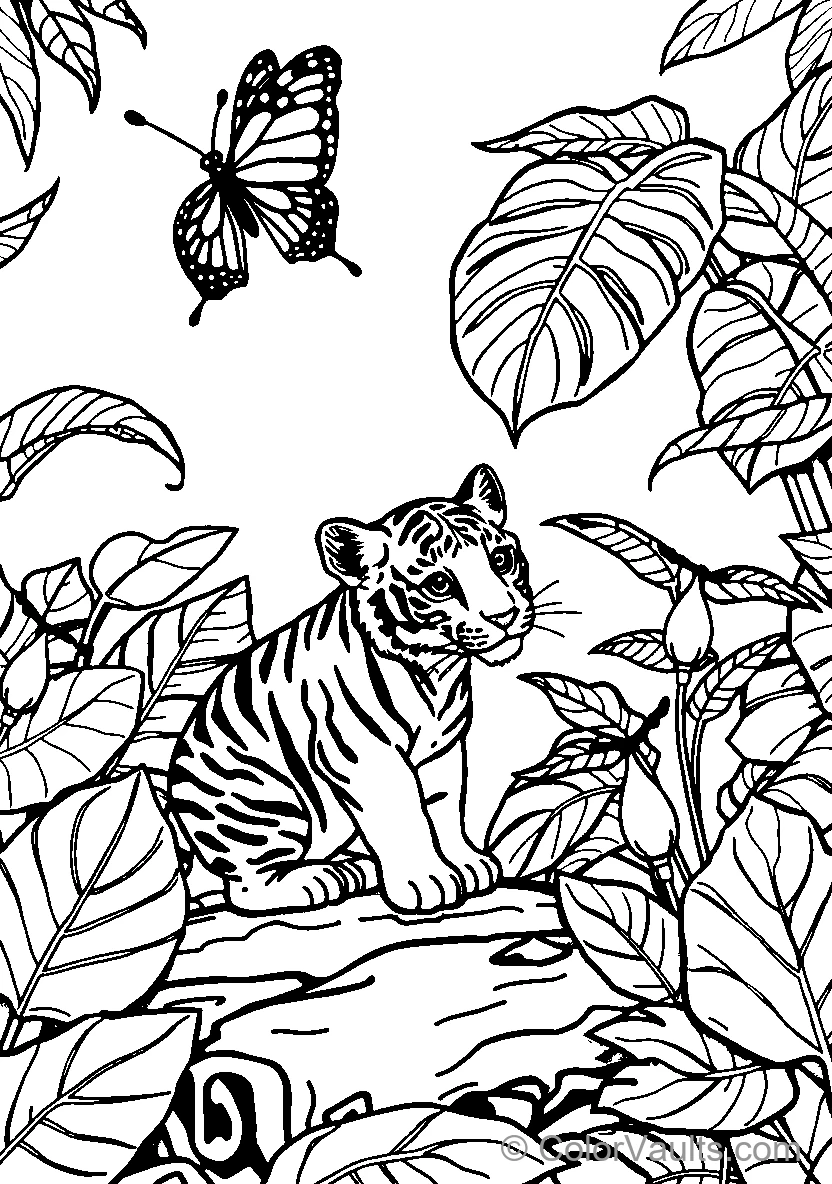 Young Tiger Cub Among Leaves