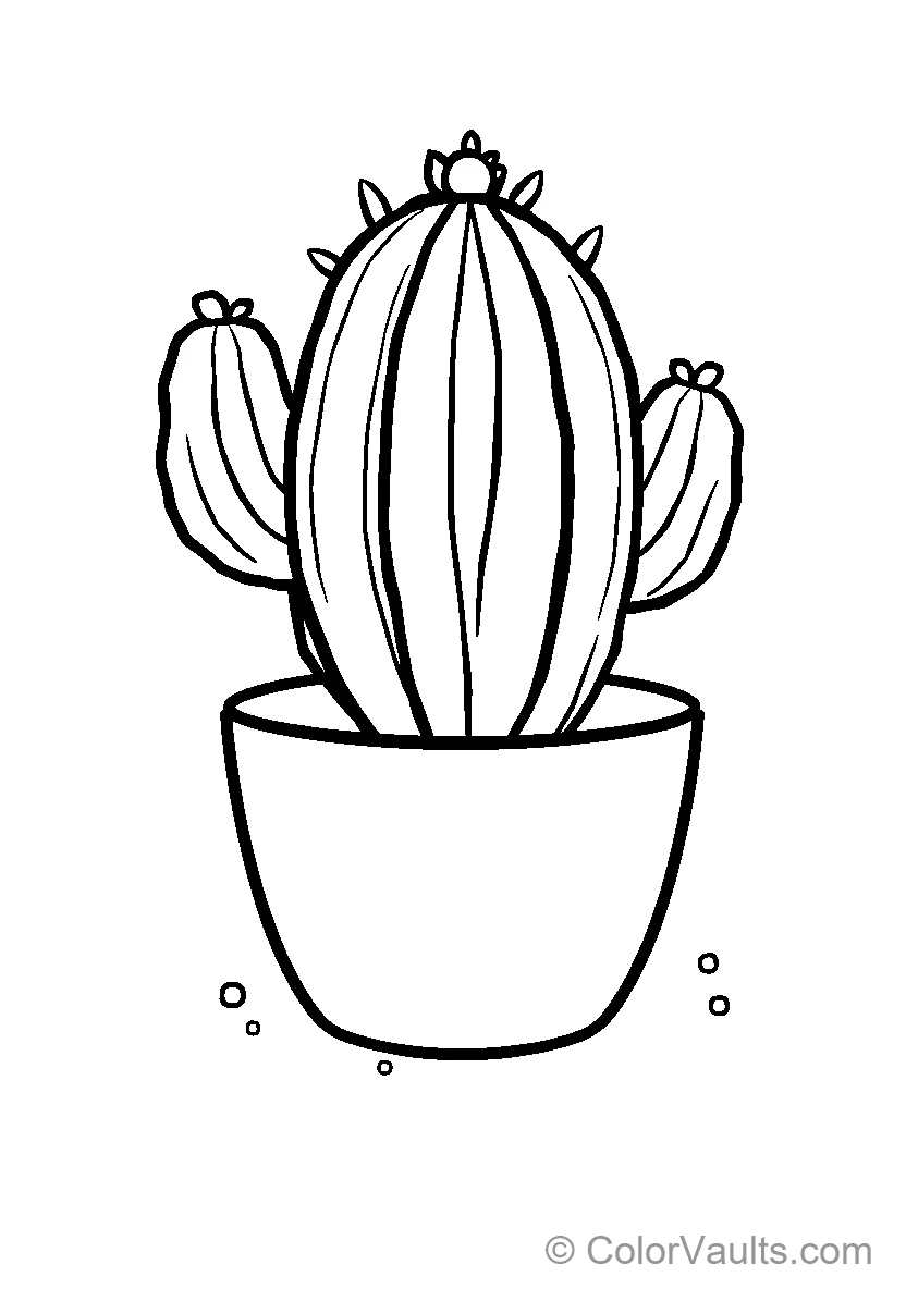 Coloring Page of a Cactus Plant