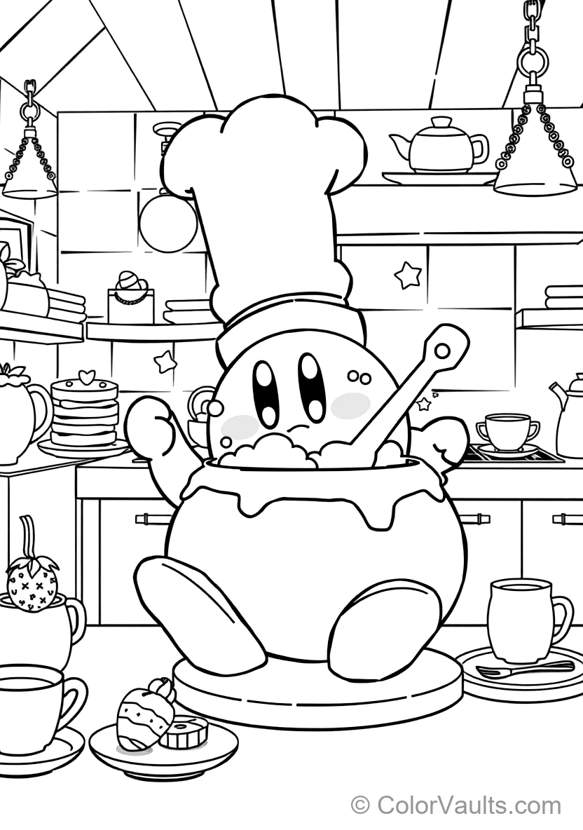 Cook Kirby Wearing a Tall White Chef Hat Stirring a (Scene 3)