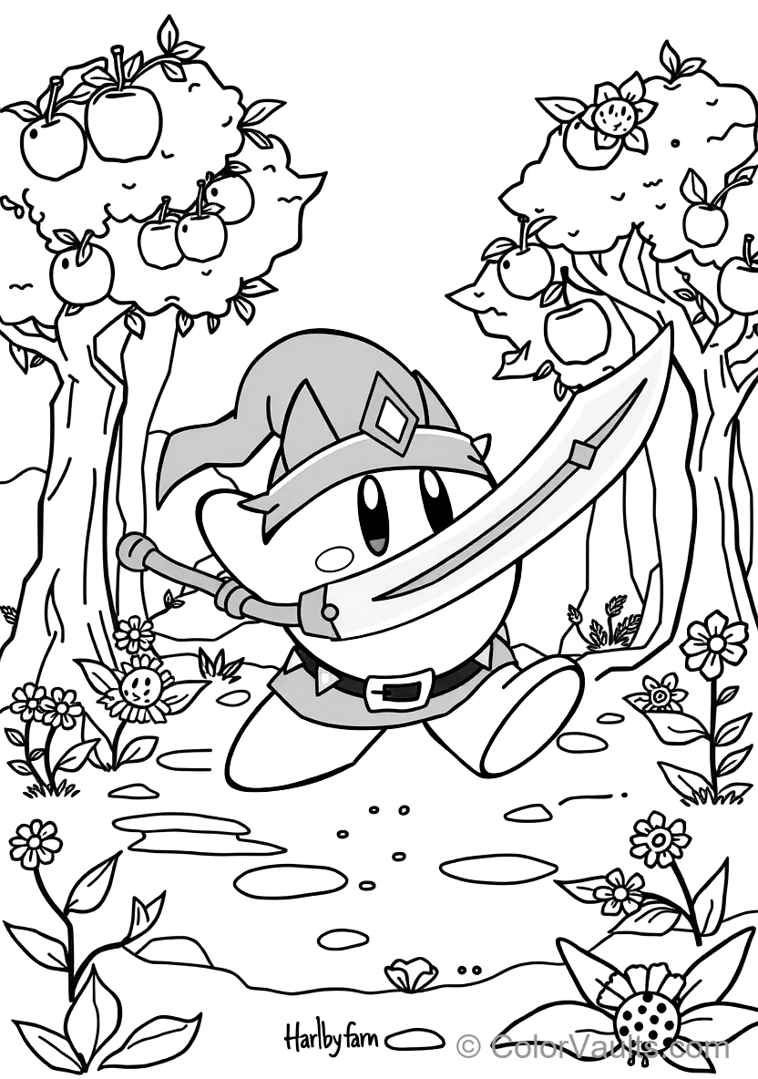 Sword Kirby Wearing a Green Elf Cap and Wielding a (Scene 3)