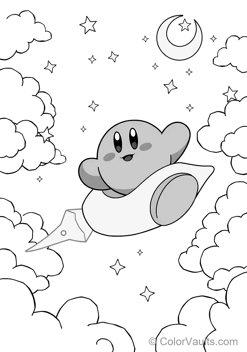 Cute Round Pink Kirby Soaring Joyfully Through (Scene 2)