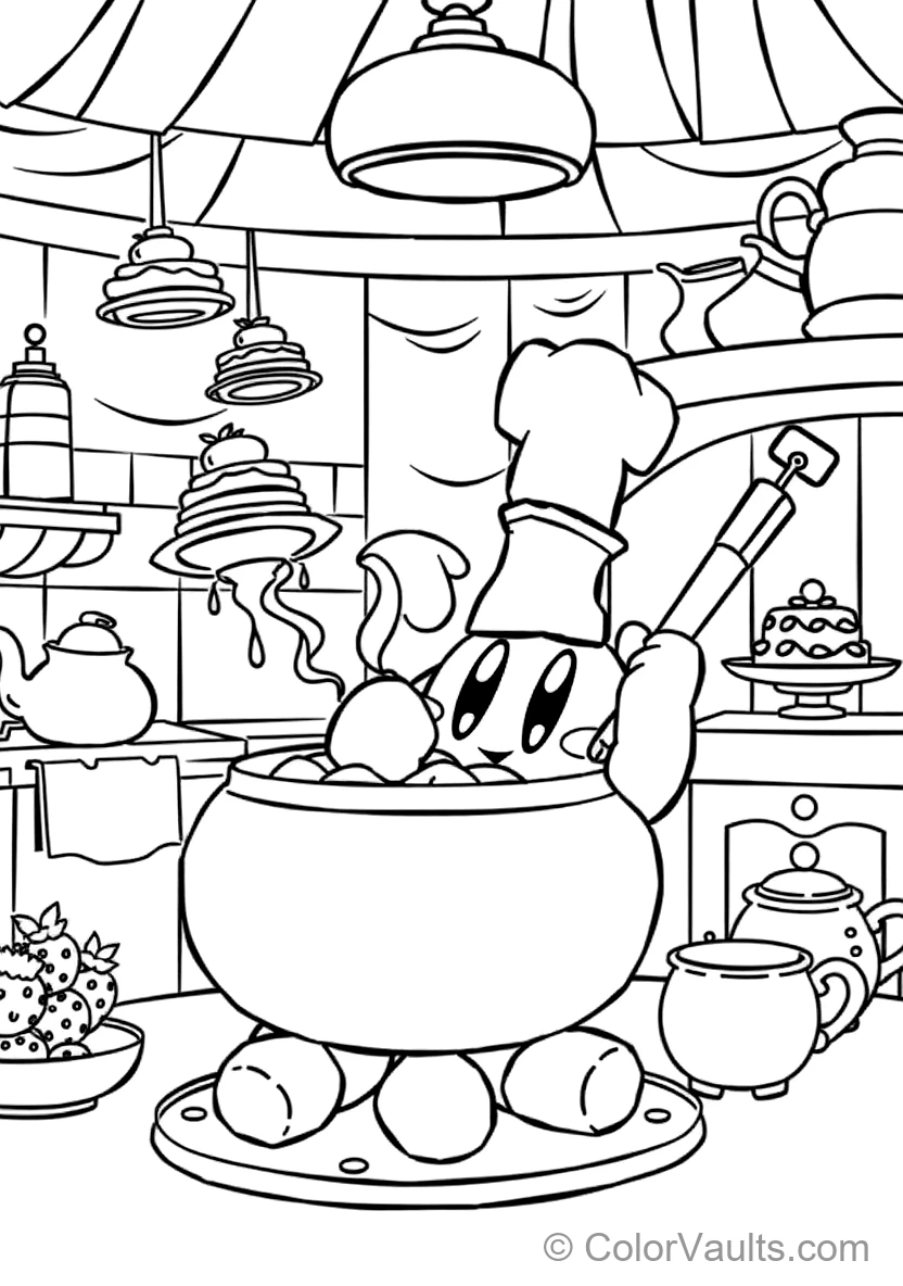 Cook Kirby Wearing a Tall White Chef Hat Stirring a (Scene 5)
