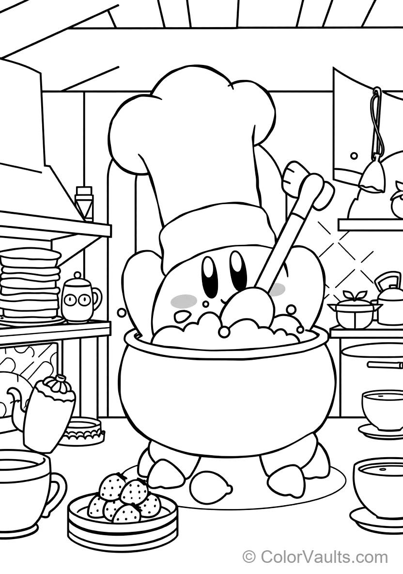 Cook Kirby Wearing a Tall White Chef Hat Stirring a (Scene 7)