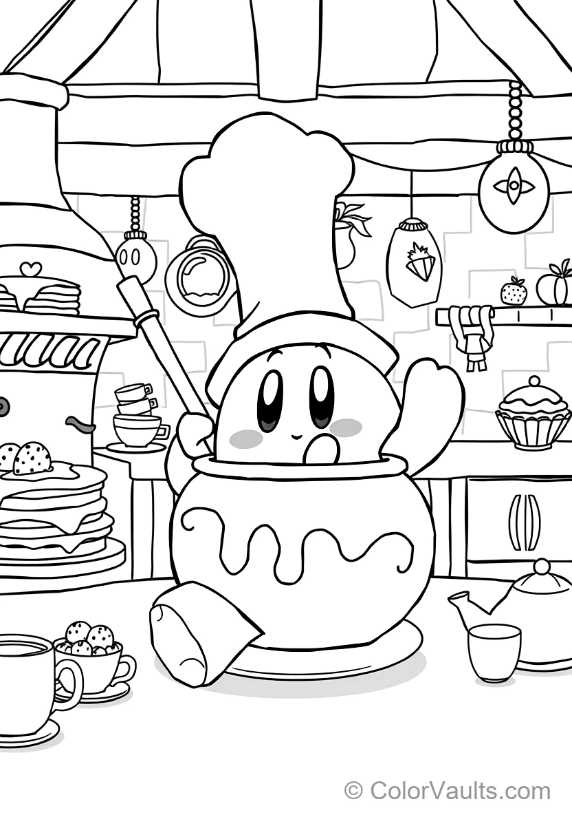 Cook Kirby Wearing a Tall White Chef Hat Stirring a (Scene 9)