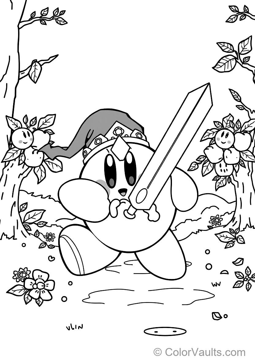 Sword Kirby Wearing a Green Elf Cap and Wielding a (Scene 5)