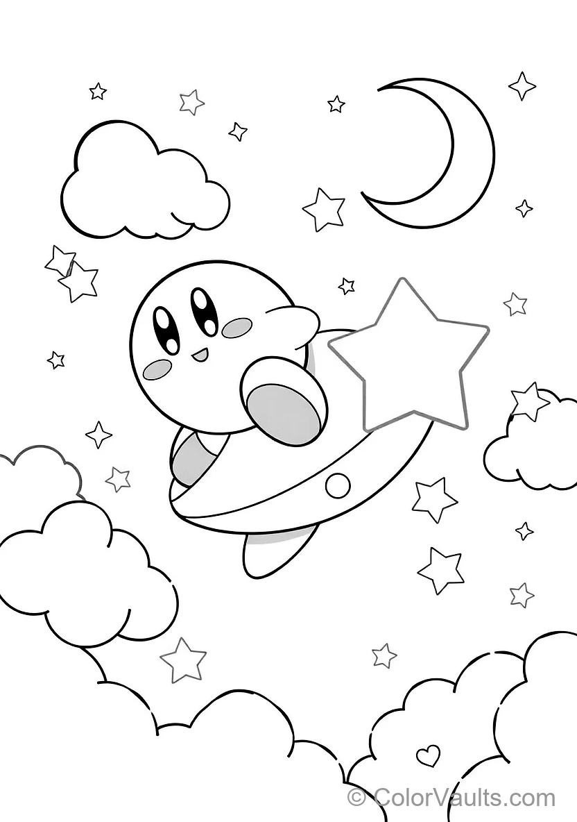 Cute Round Pink Kirby Soaring Joyfully Through (Scene 4)