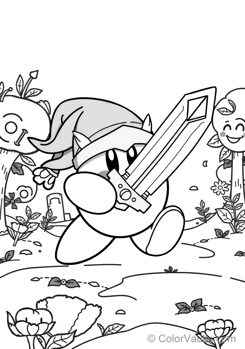 Sword Kirby Wearing a Green Elf Cap and Wielding a (Scene 13)