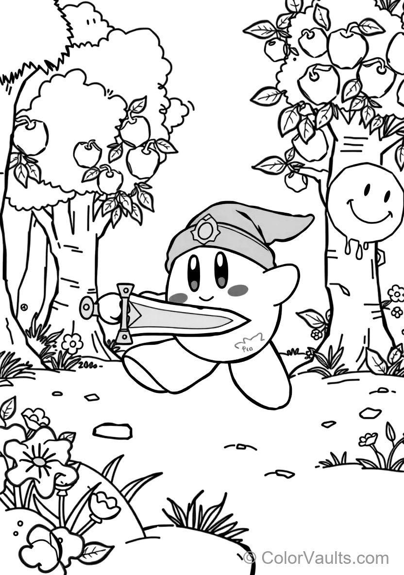 Sword Kirby Wearing a Green Elf Cap and Wielding a (Scene 15)
