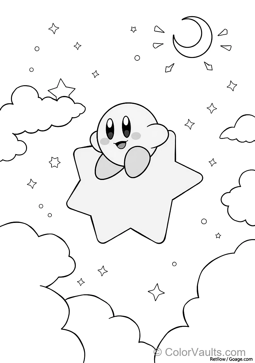 Cute Round Pink Kirby Soaring Joyfully Through (Scene 5)