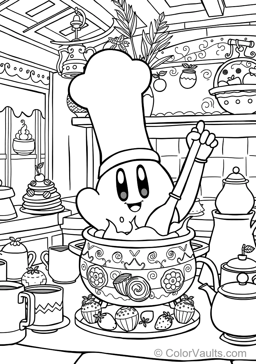 Cook Kirby Wearing a Tall White Chef Hat Stirring a (Scene 15)