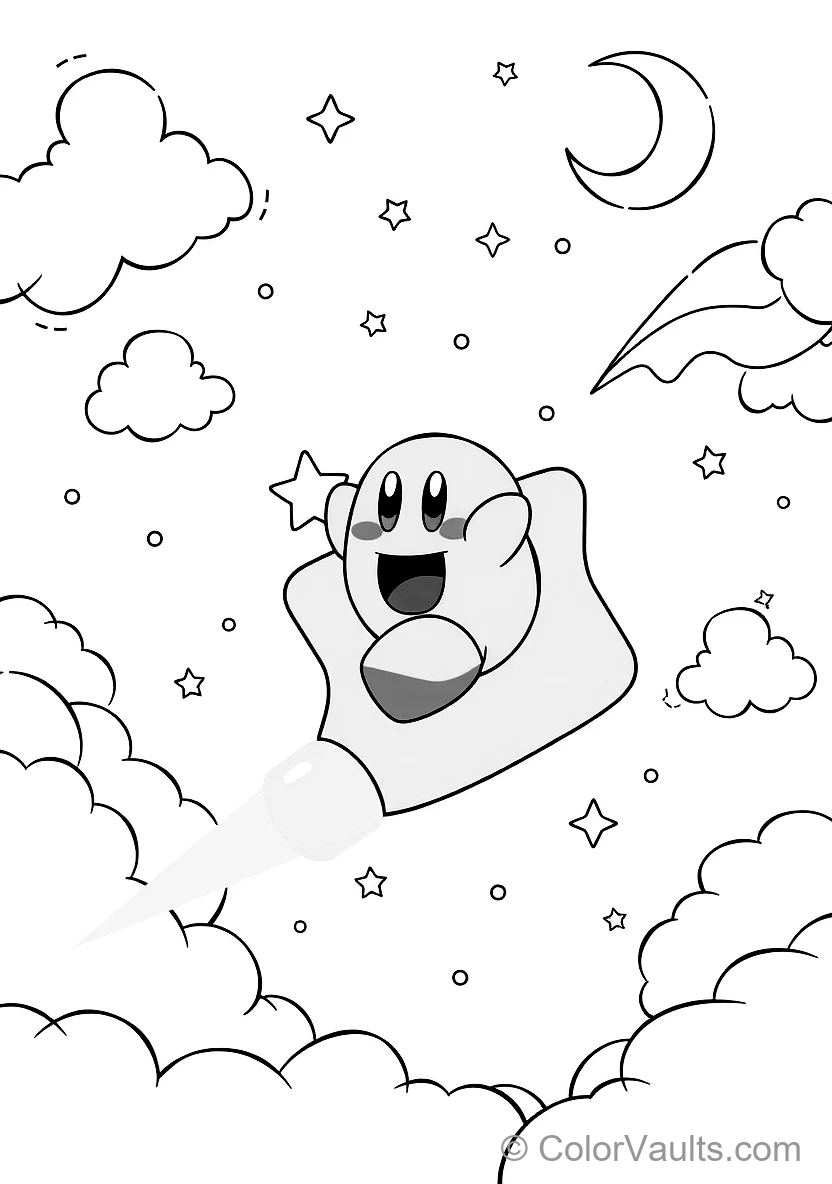 Cute Round Pink Kirby Soaring Joyfully Through (Scene 6)