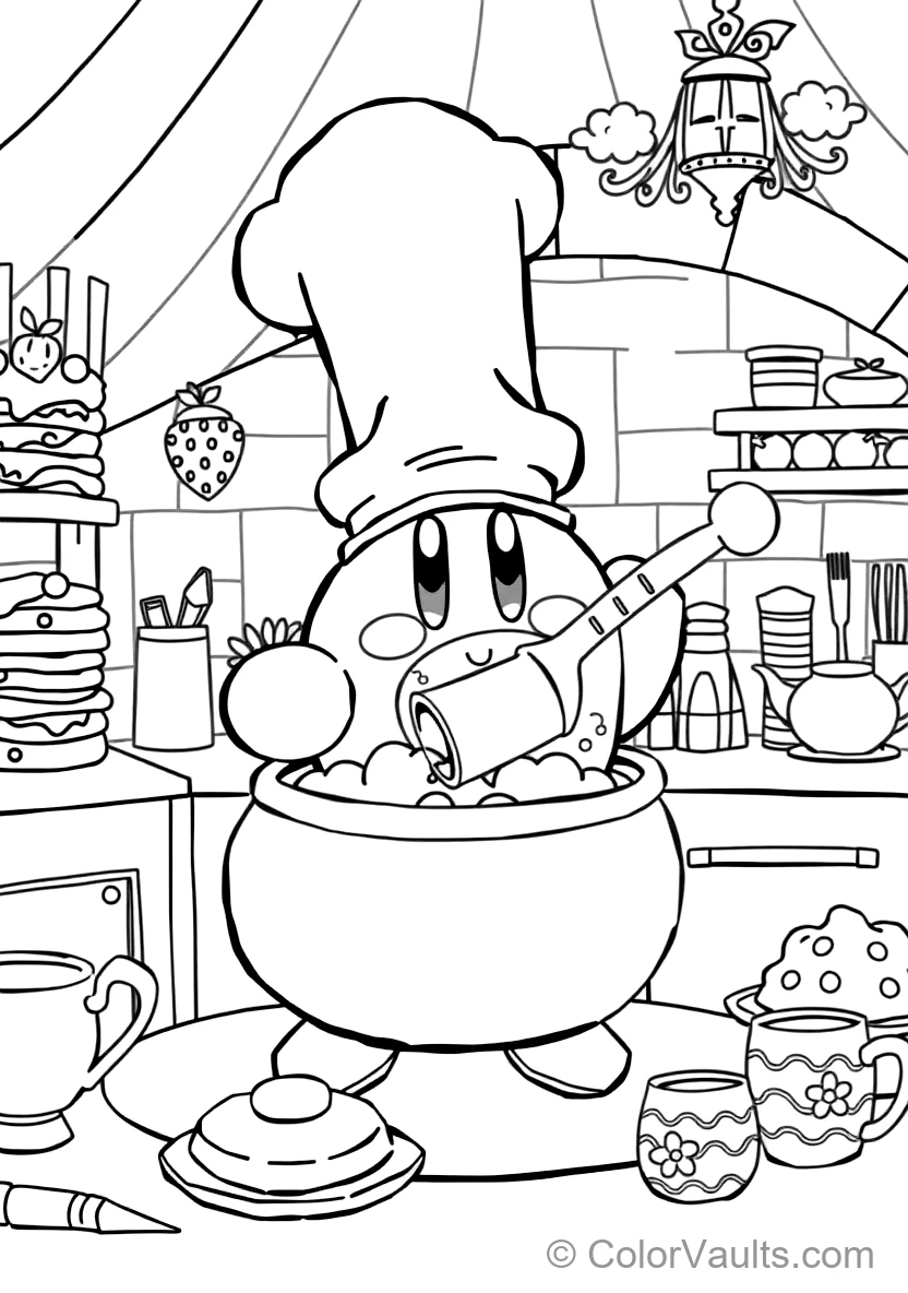 Cook Kirby Wearing a Tall White Chef Hat Stirring a (Scene 19)
