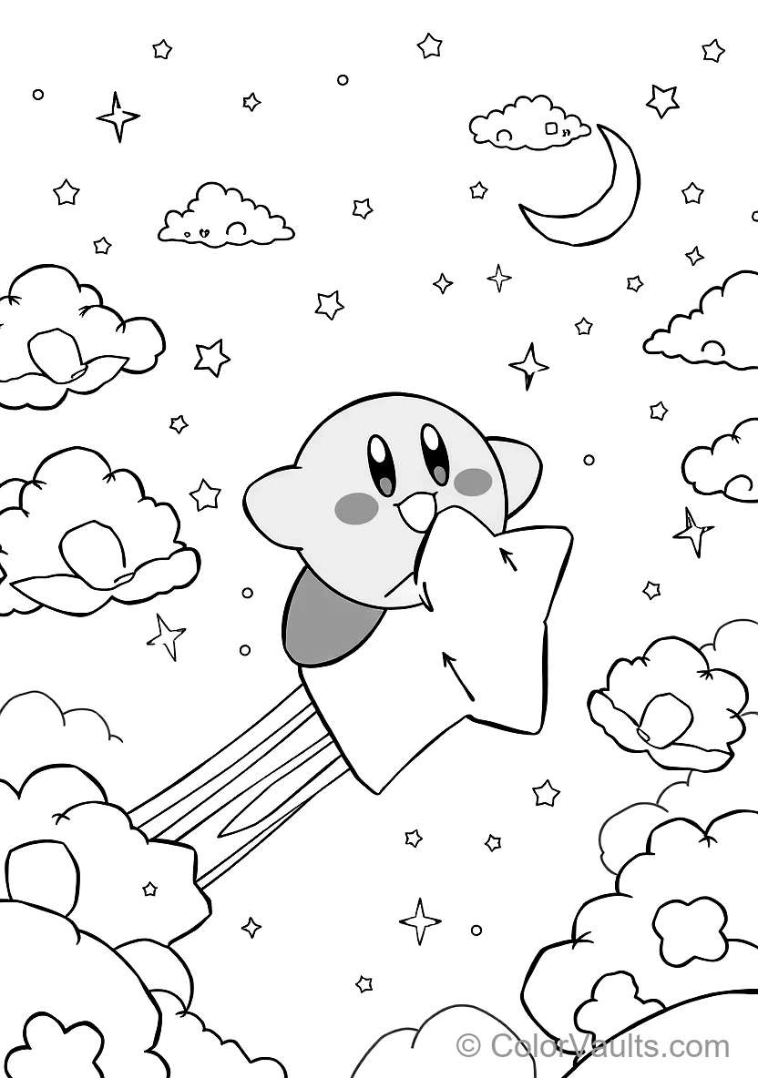 Cute Round Pink Kirby Soaring Joyfully Through (Scene 8)