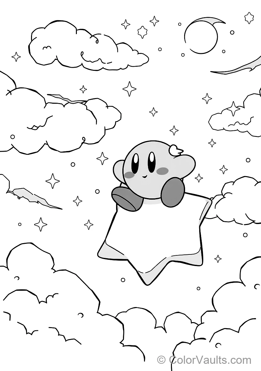 Cute Round Pink Kirby Soaring Joyfully Through (Scene 9)