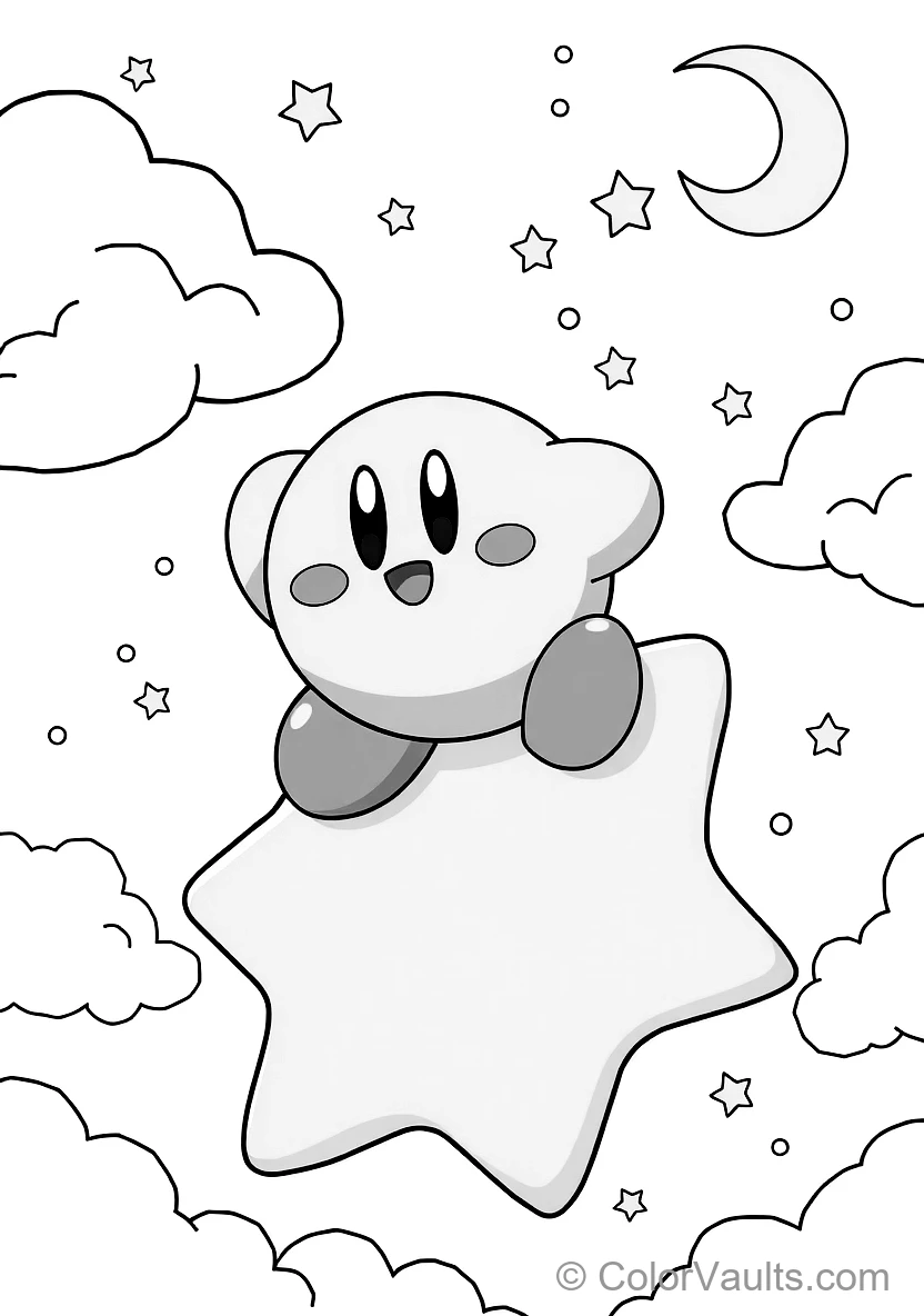 Cute Round Pink Kirby Soaring Joyfully Through (Scene 10)